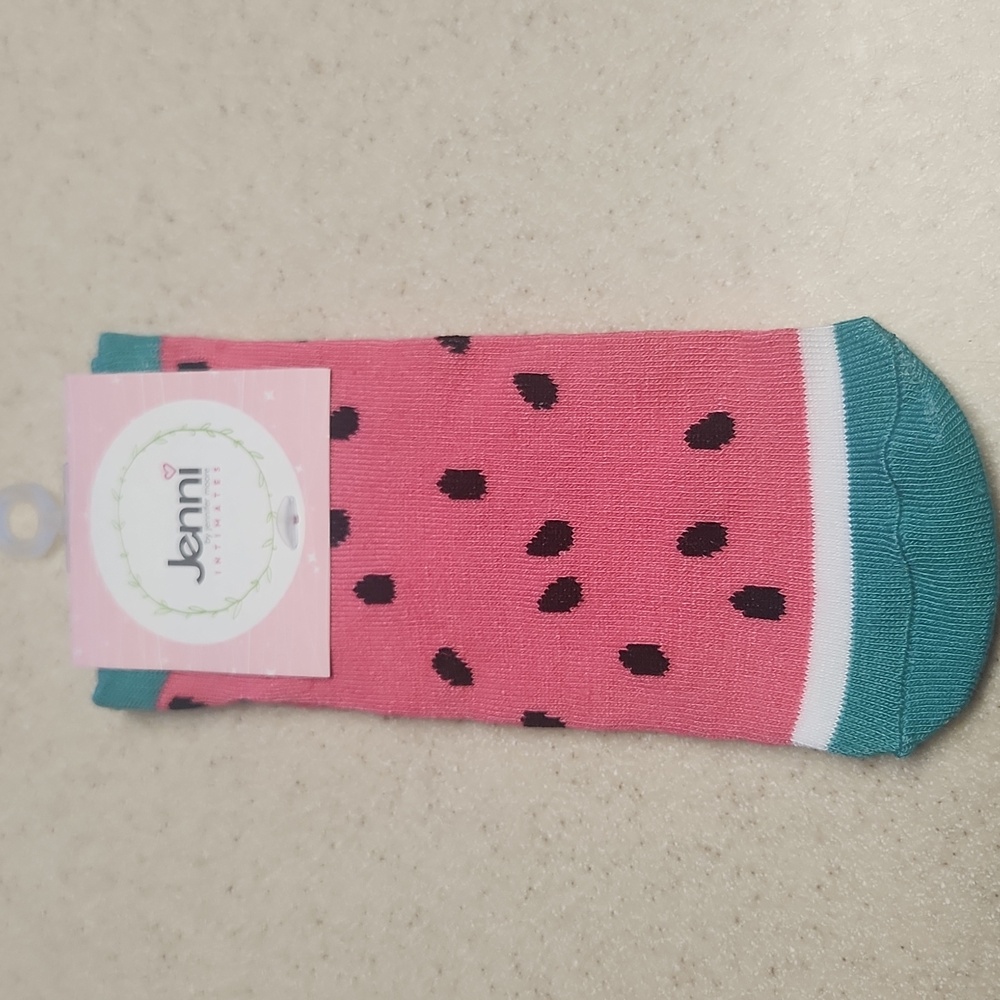 NWT Jenni Intimates Ankle Socks, Pink/Black, Women's Shoe Size 6-10